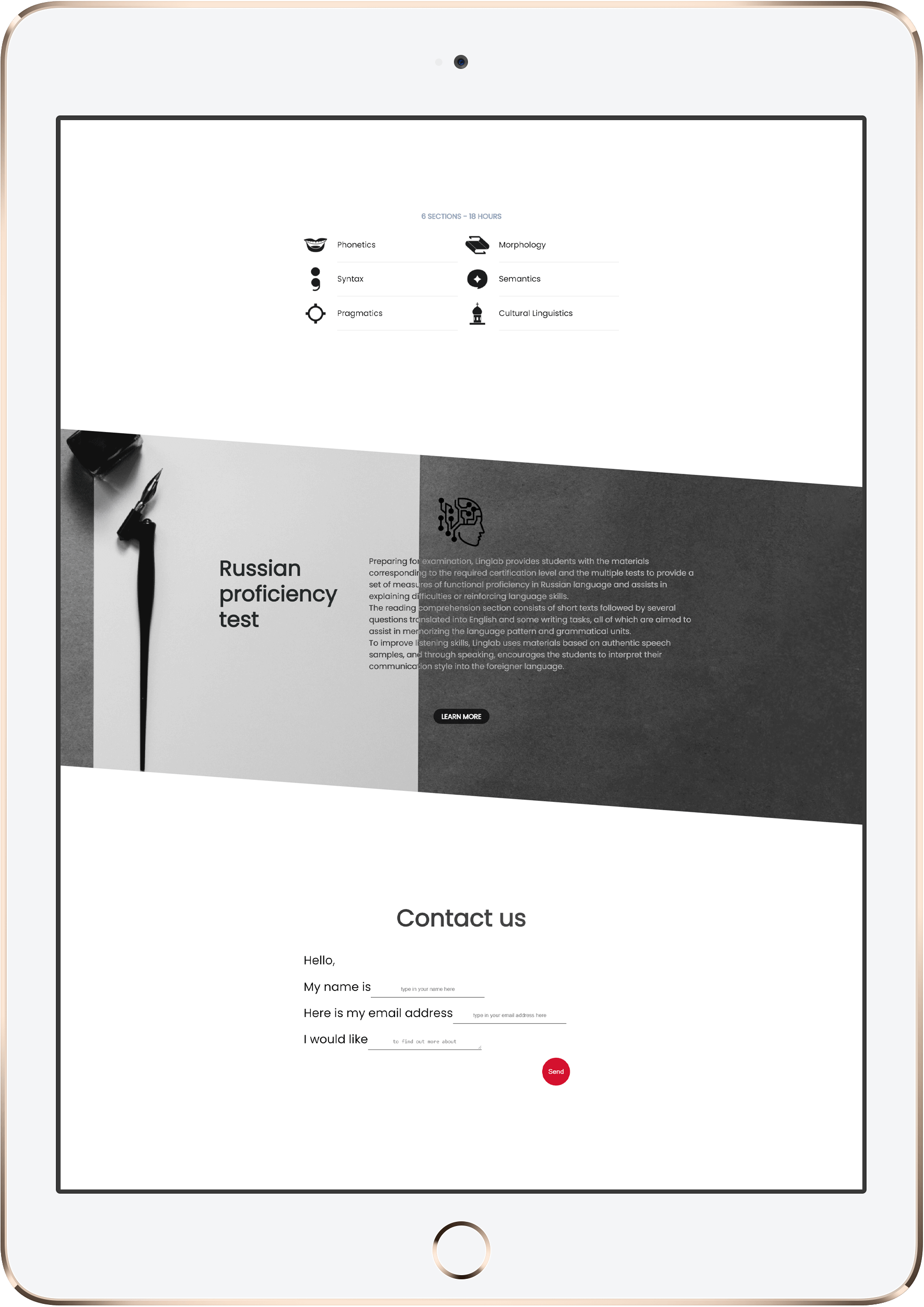 Linglab landing page: iPad